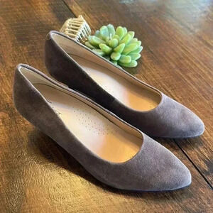 Trotters | Kiera Kitten Heel Pumps, Genuine Suede, Brown/Gray
